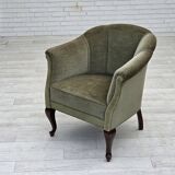 1960s, Danish armchair, green furniture velour, beech wood legs.