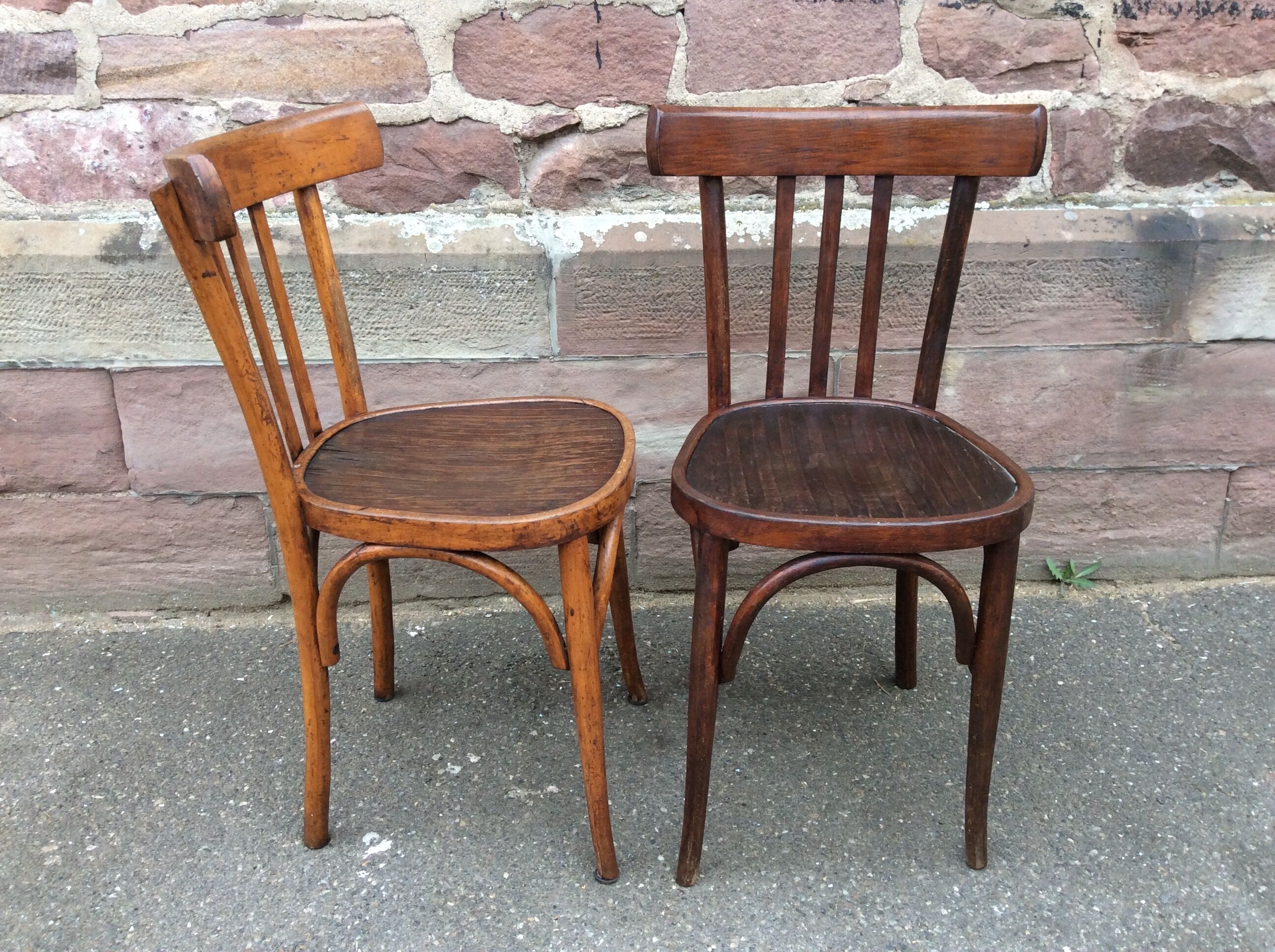 Lot of 2 wooden bistro chairs 1950