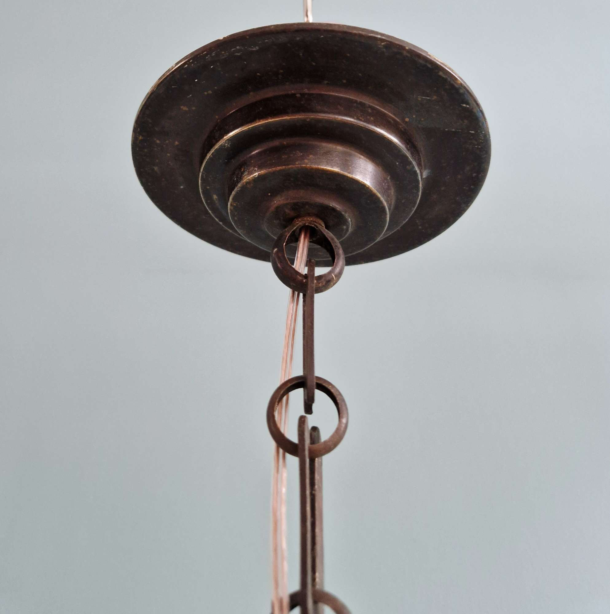 Art Deco suspension in frosted pressed moulded glass, 1920s-30s.