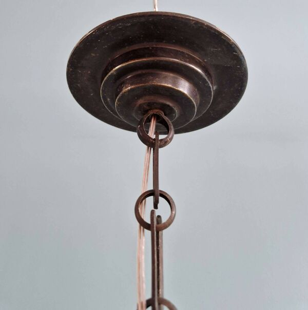 Suspension art déco en verre moulé pressé dépoli, années 1920-30