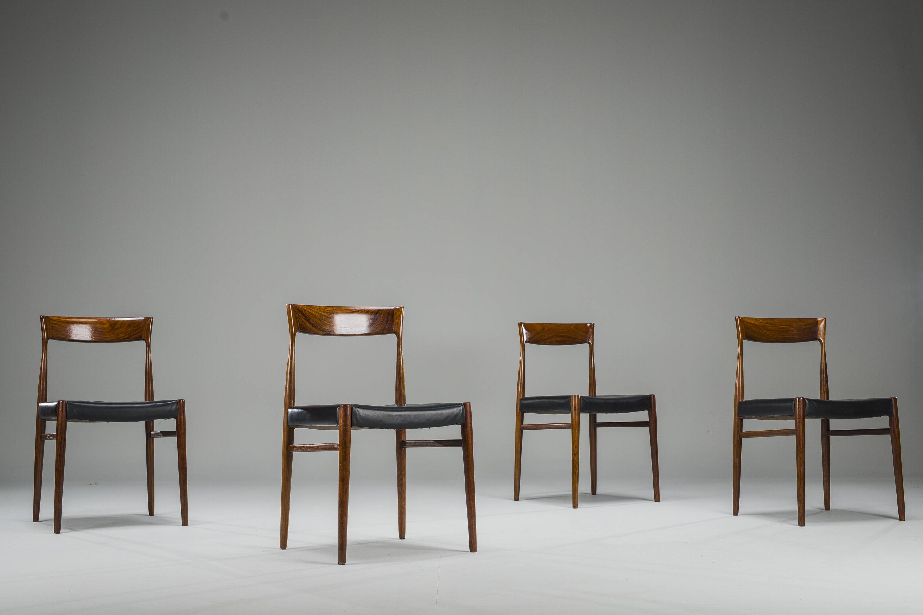 Mid-Century Palisander Dining Chair with Lether, 1950s, Set of 4