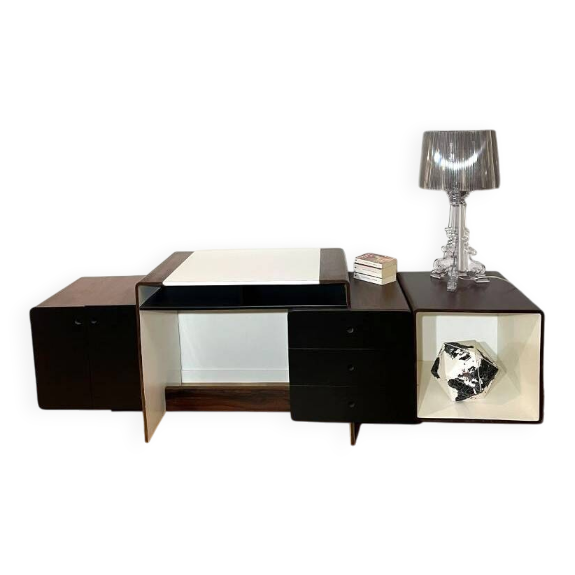 Space Age vintage desk from the 1970s in wood and black.