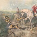 Framed English engraving "The hunt" 20th century