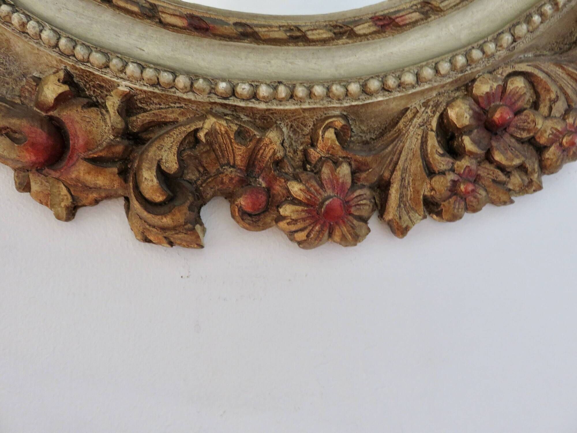 Large round wall mirror, baroque, floral pattern, rococo, 1970s