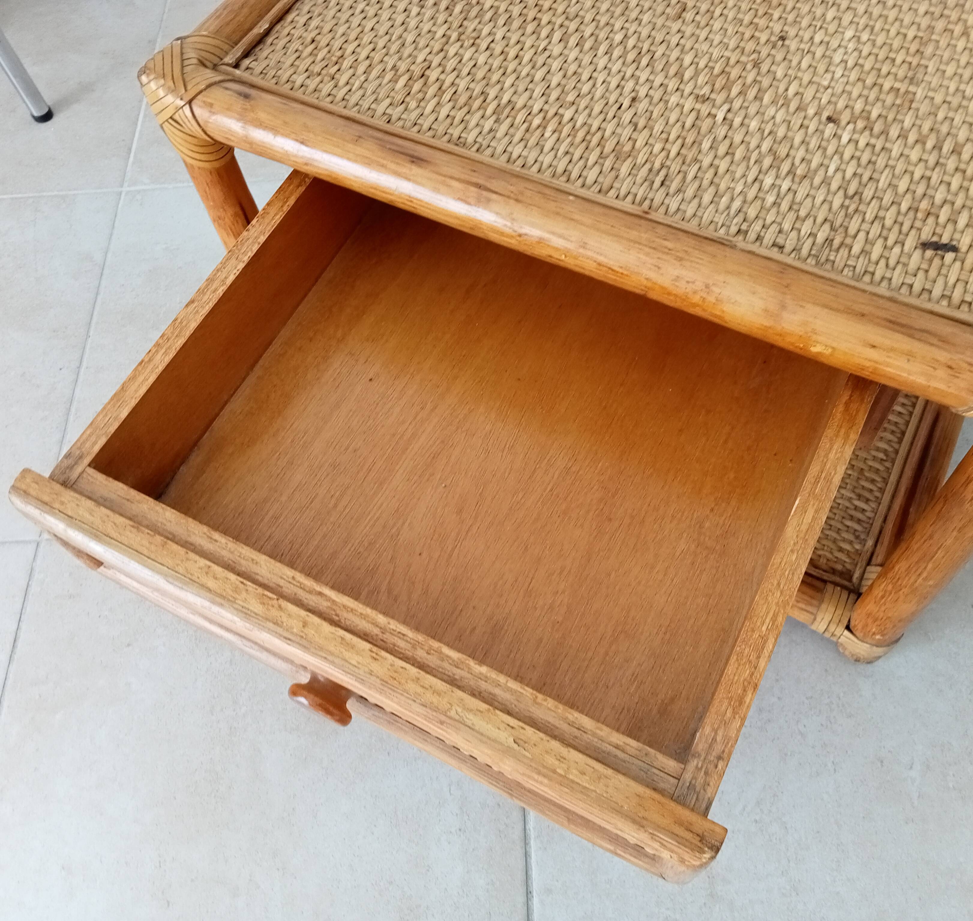 Vintage Maugrion side table in bamboo and rattan