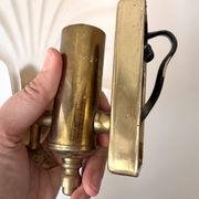 Pair of vintage shell glass wall lights, Art Deco style fixtures.