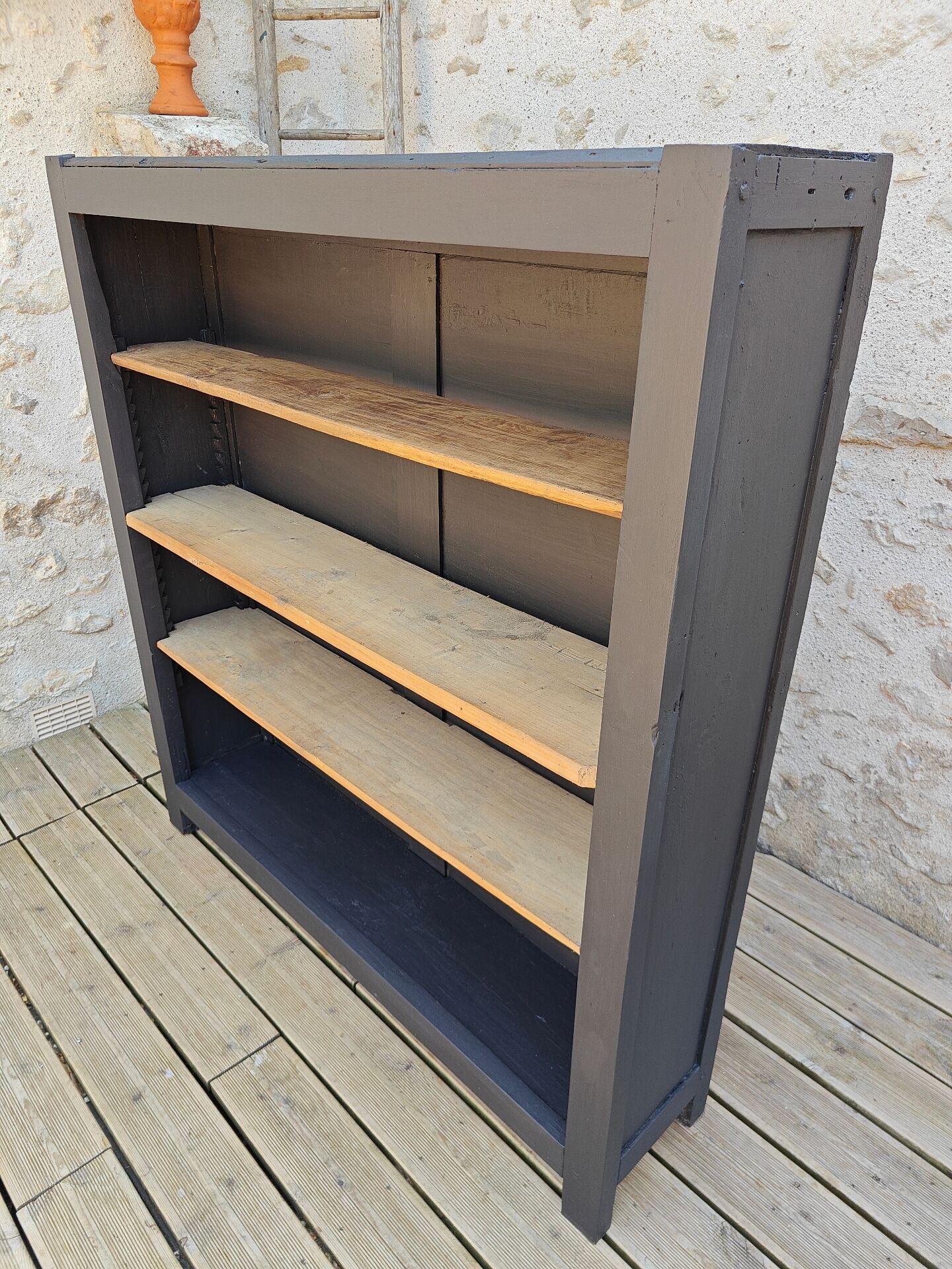 Library, restored antique shelf
