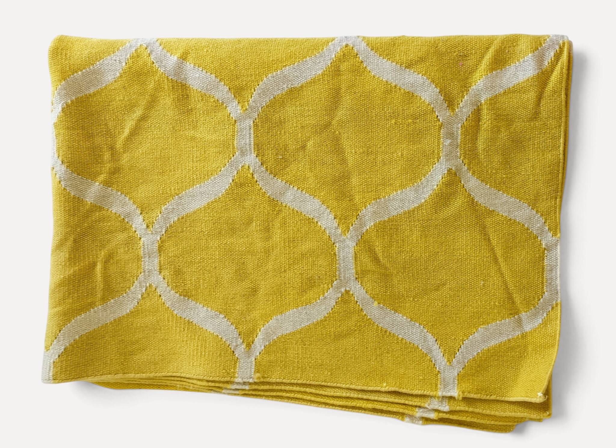Vintage Moroccan Hand Loomed Yellow and Ivory Wool Rug, Late 20th Century
