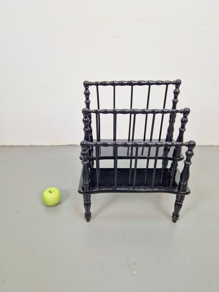 Antique Wooden Bobbin Canterbury Magazine Rack, 1890