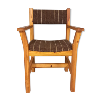 Fauteuil vintage en pin et tissu années 80