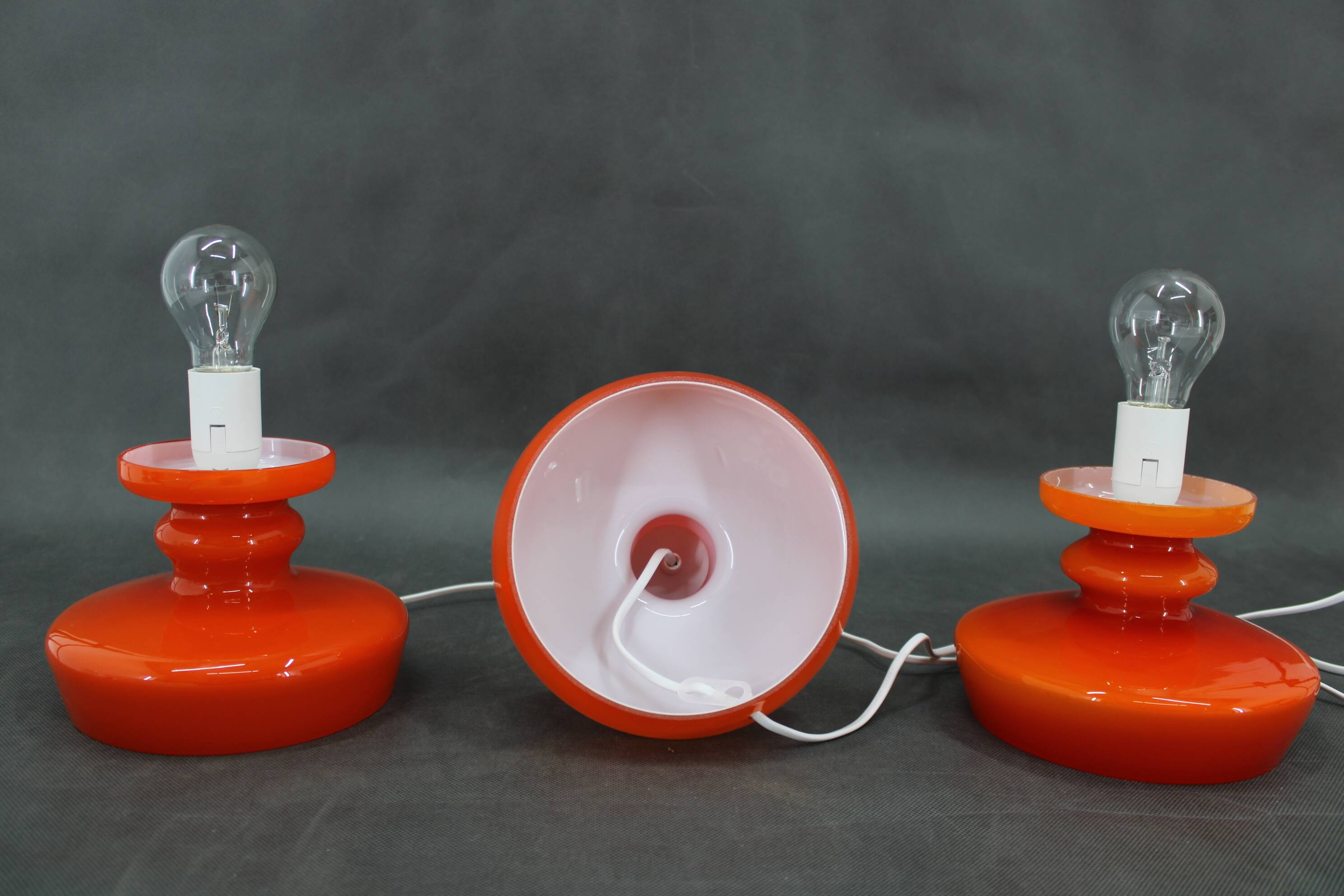 1970s Set of Three Stepan Tabery Opaline Glass Table Lamps, Czechoslovakia