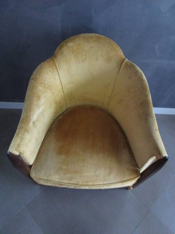 Fauteuil art déco velours jaune - dossier moustache