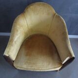 Art Deco yellow velvet armchair - moustache backrest