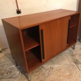 Vintage sideboard 1960-80 walnut blond sliding doors and base chrome