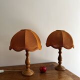 Pair of vintage wooden foot lamps