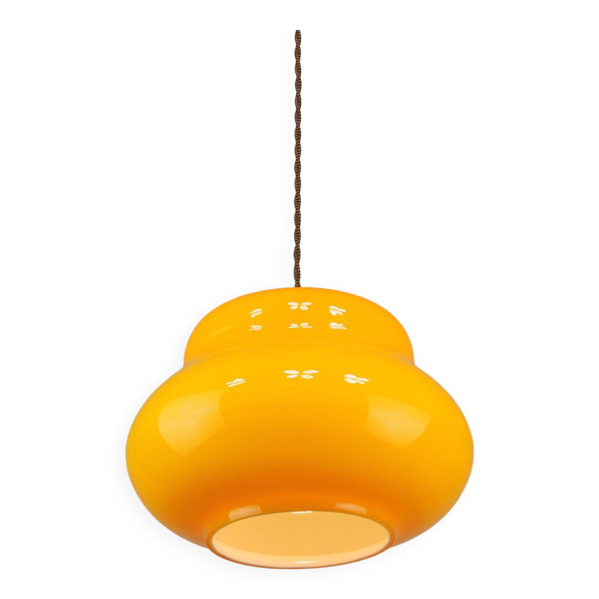 Mid-Century Italian Yellow Glass and Brass Pendant Lamp