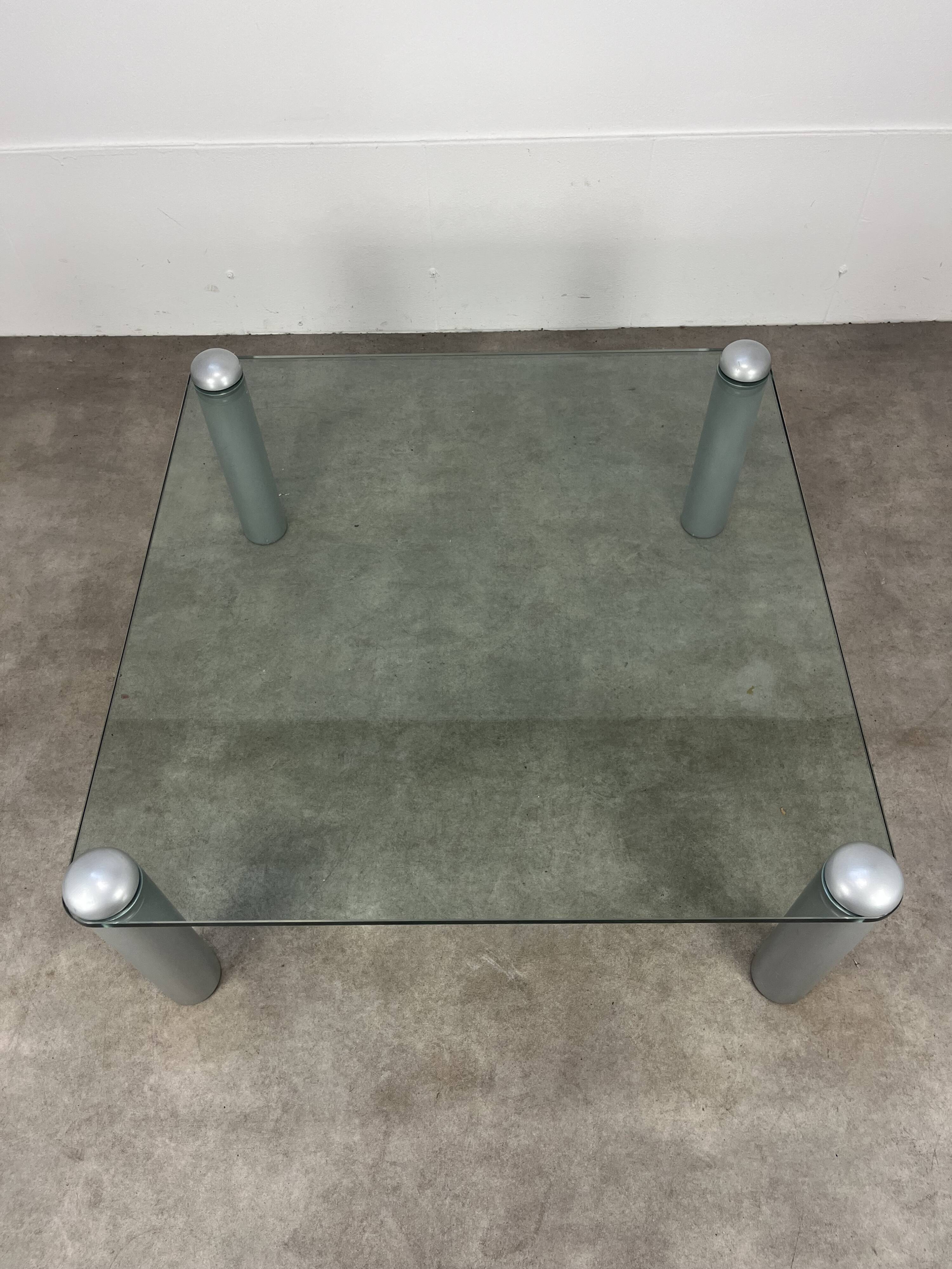 Ligne Roset coffee table, glass, postmodern design, 80s