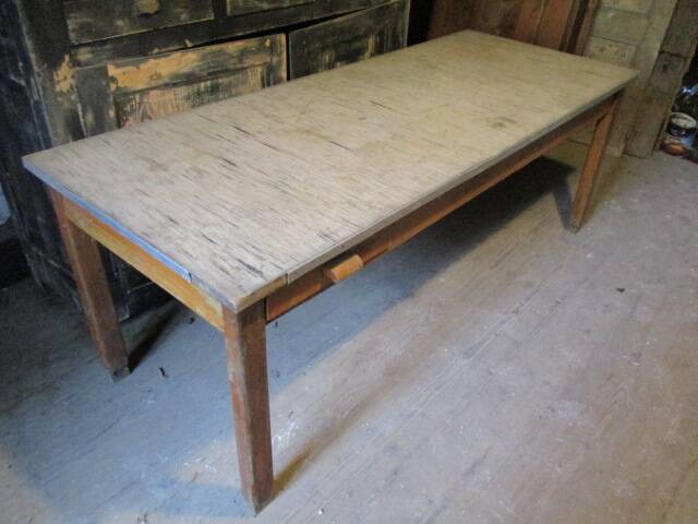 Long school table from the 50s with white top