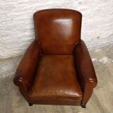 Restored horsehair club chair with curved back