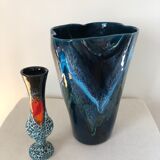 High ceramic vase glazed vintage blue