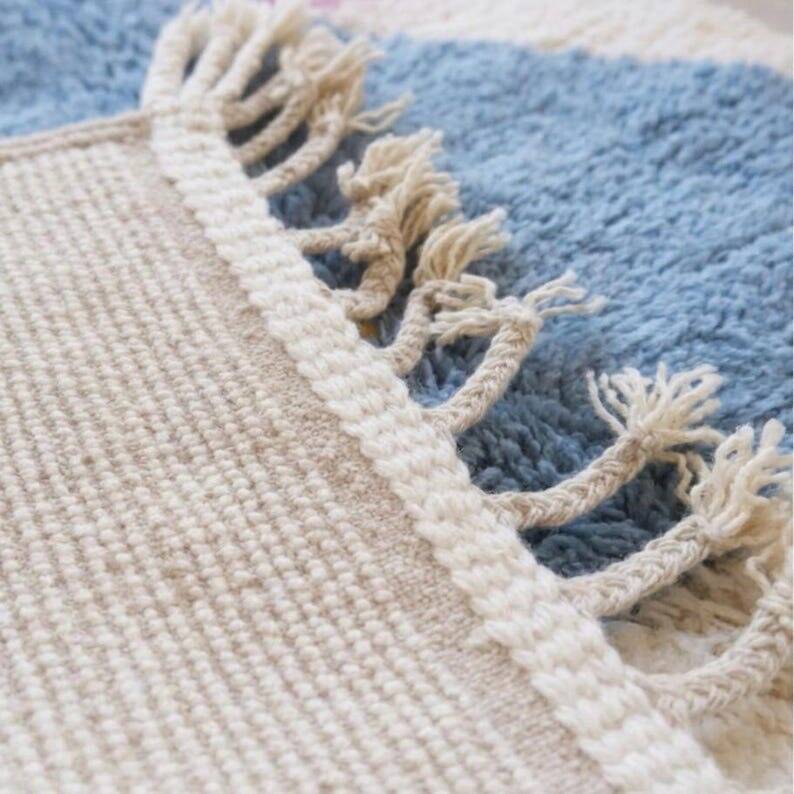 Handmade Beni Ourain Berber rug with colourful patterns 1.4/2.6 m