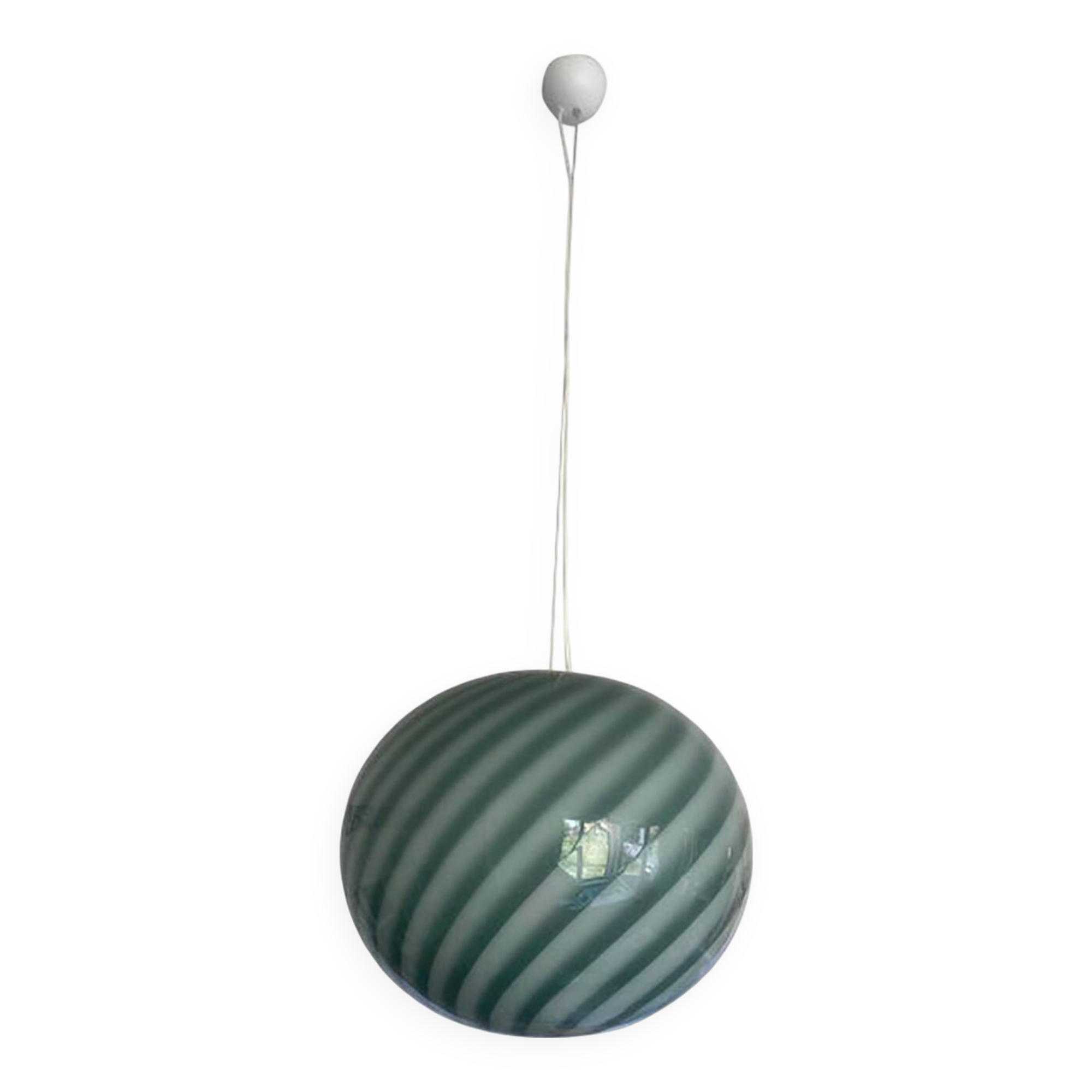 Contemporary Italian Green and White Oval Pendant in Murano Glass