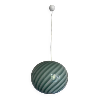 Contemporary Italian Green and White Oval Pendant in Murano Glass
