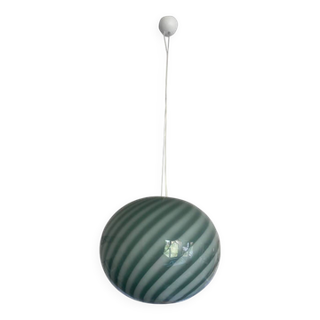 Contemporary Italian Green and White Oval Pendant in Murano Glass