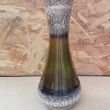 Ancien Vase Céramique Multicolore Vert & Beige Vintage