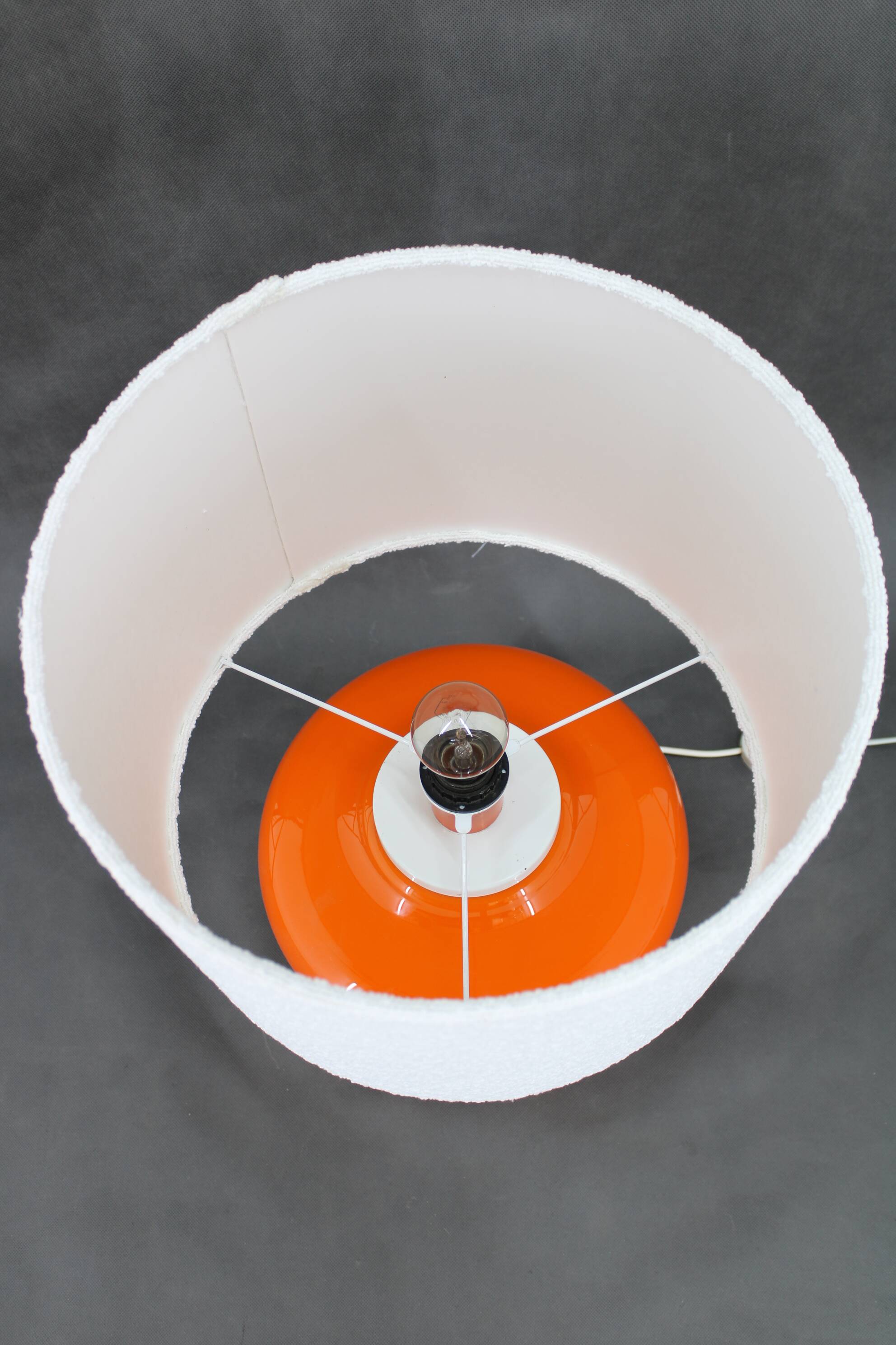 1970s Glass Table Lamp with Boucle Fabric Shade, Italy