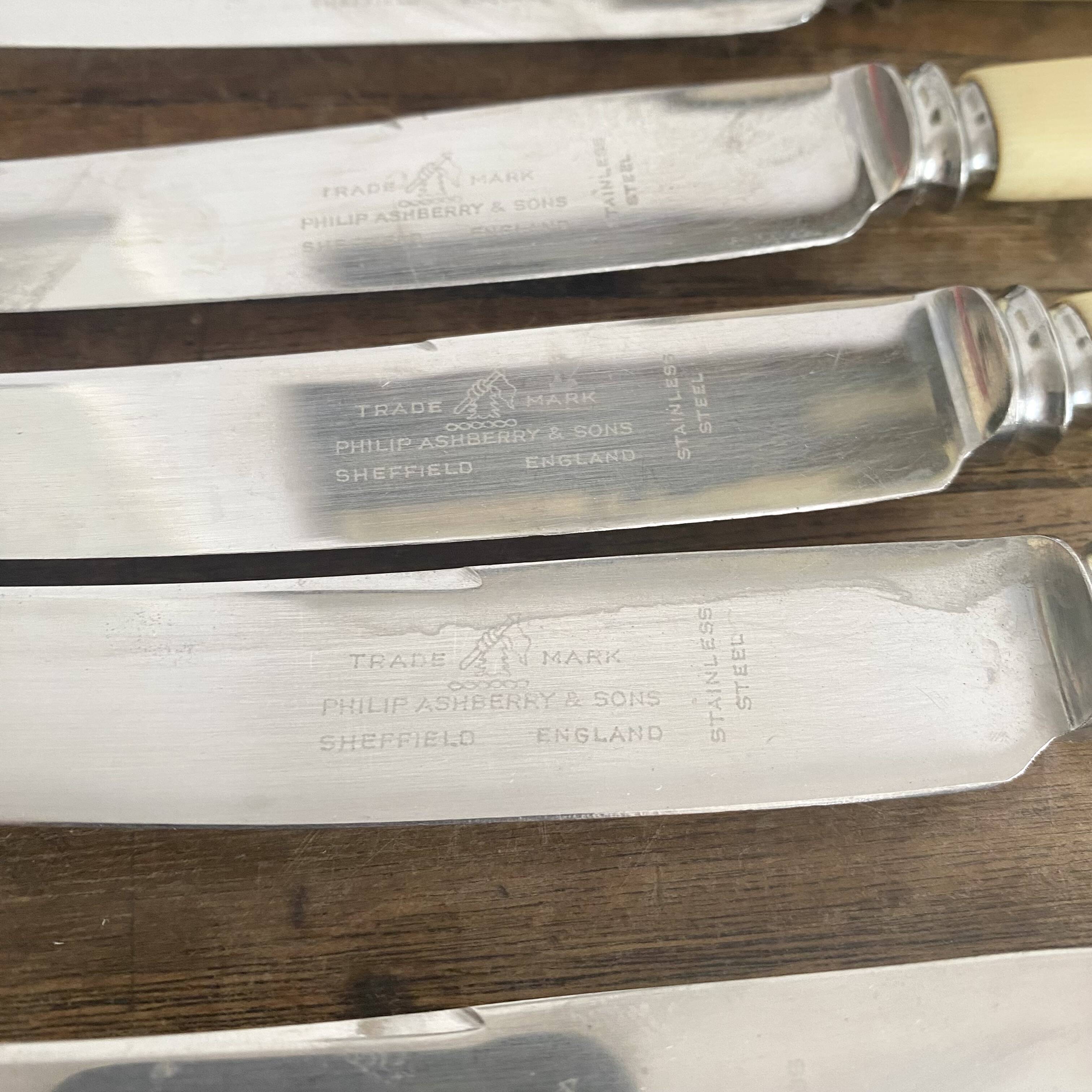 6 Philip Ashberry & Sons knives made in Sheffield England 24 cm