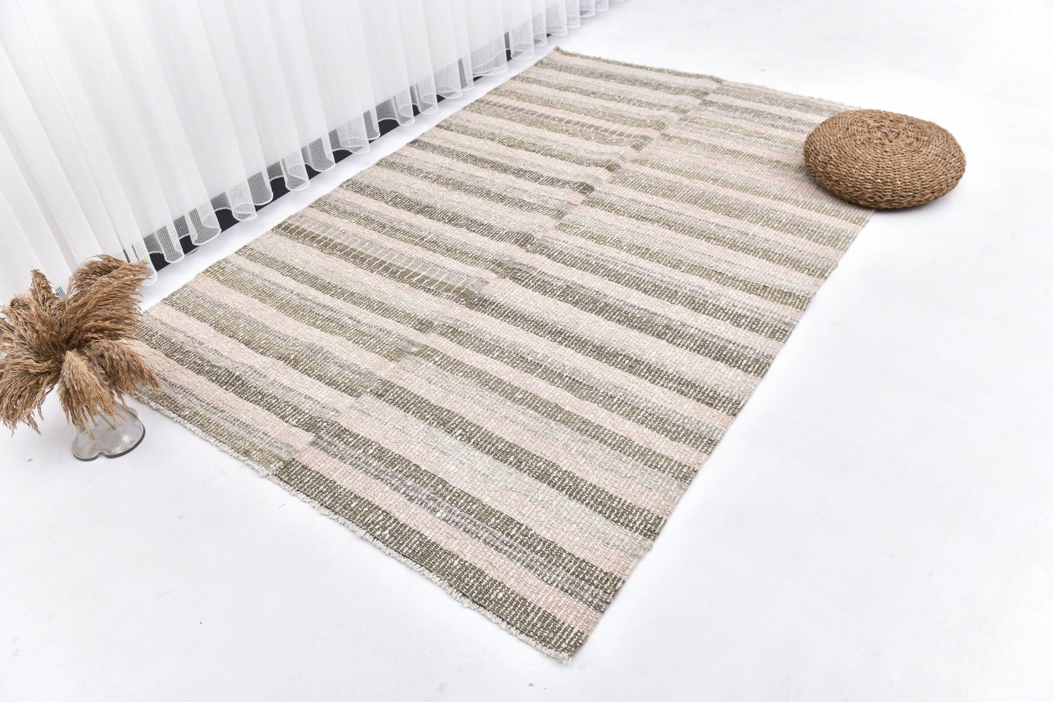 212x145 pink green wool kilim rugs, organic wool kilim rugs, scandinavian k