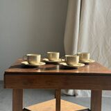 Set of 4 vintage speckled beige stoneware coffee cups.