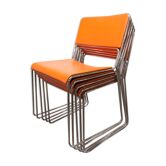 Set of 5 orange and chrome stackable chairs 1970
