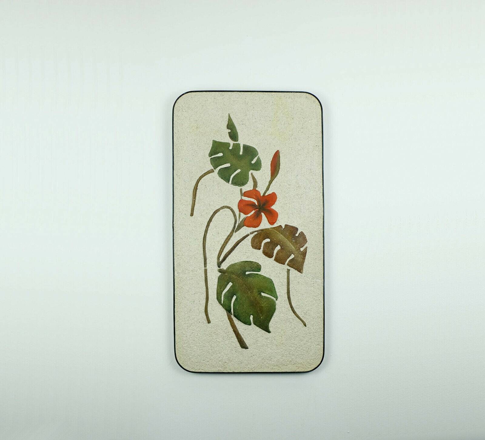 Mid century ceramic and plaster wall tile floral decor leaves and blossoms 1950s wgp