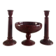 Candlesticks and bowl in speckled ceramic.