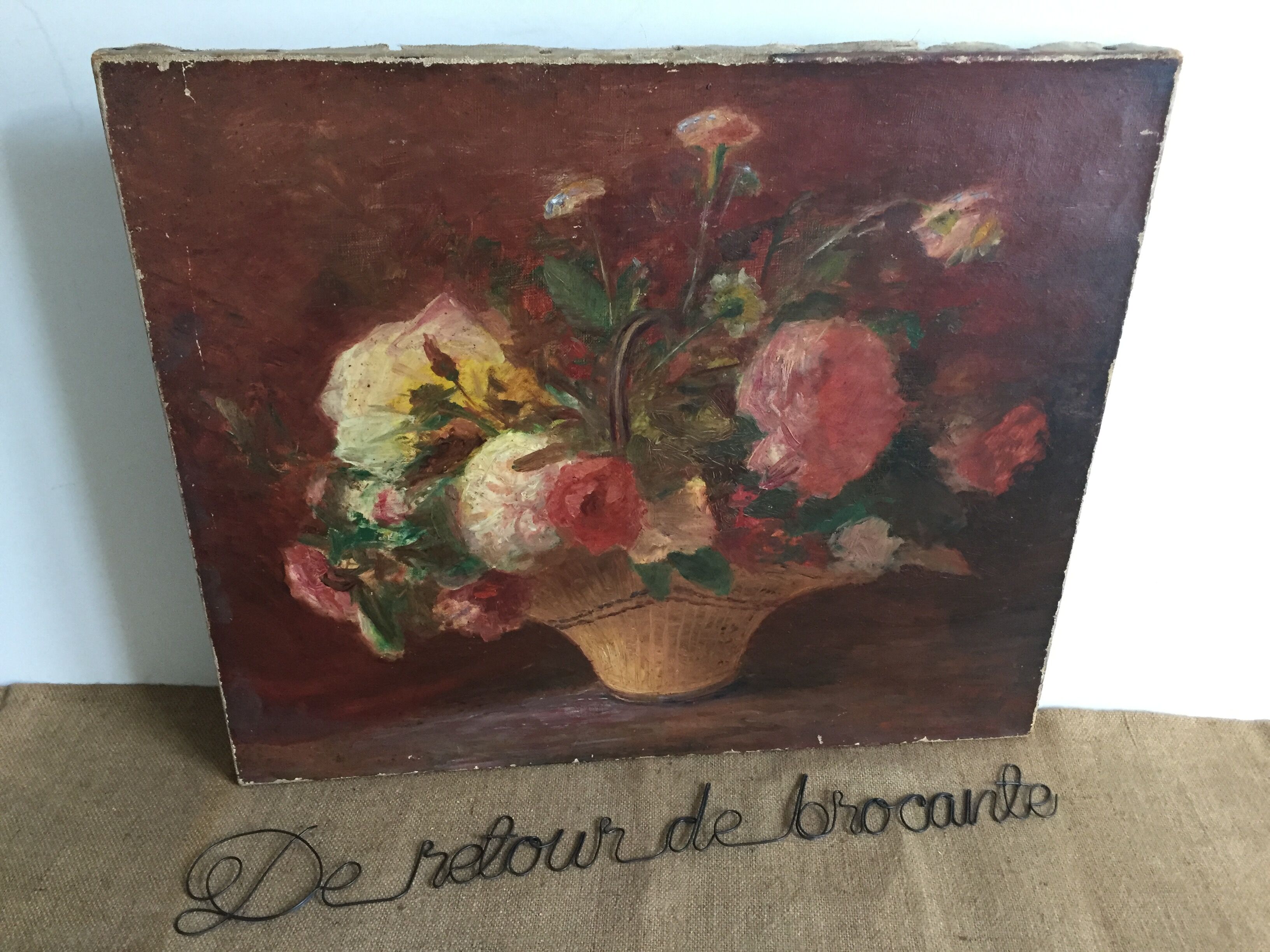 Huile sur toile, bouquet de fleurs