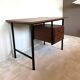 Bureau moderniste 2 tiroirs vintage en bois et métal noir