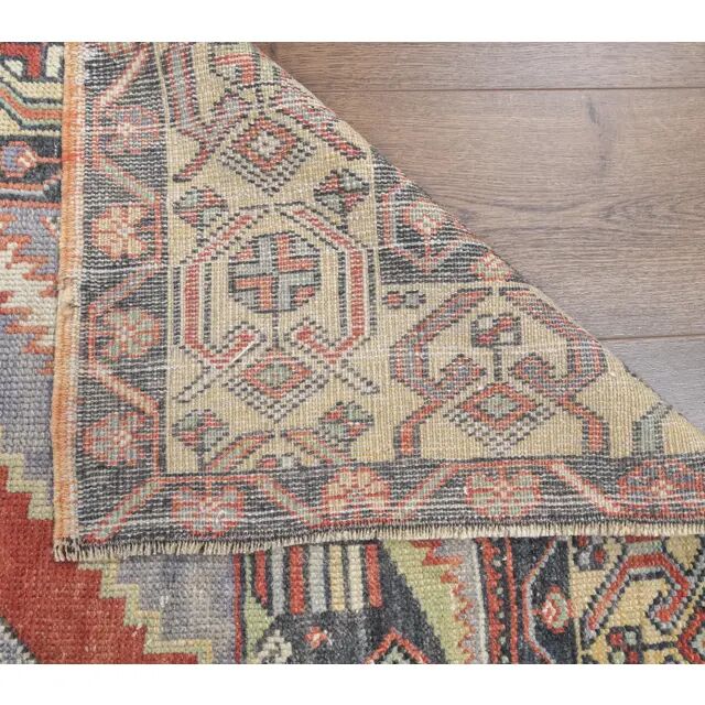 Turkish hand-knotted geometric runner rug 114x169