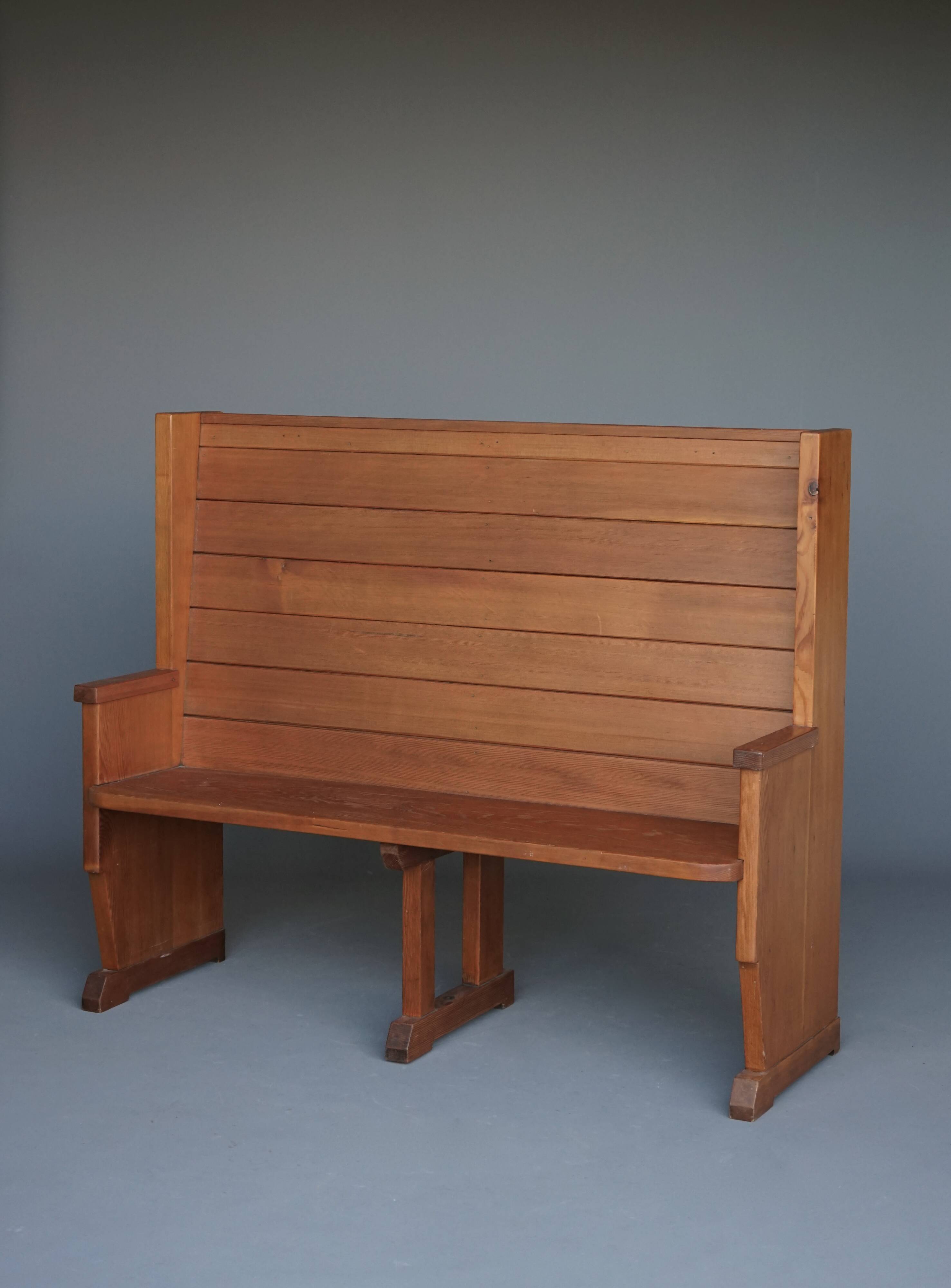 Traditionalist Dutch pine Church Bench, 1930s
