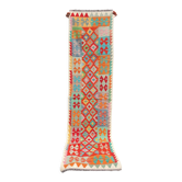 Afghan hallway kilim carpet colored red orange multicolor