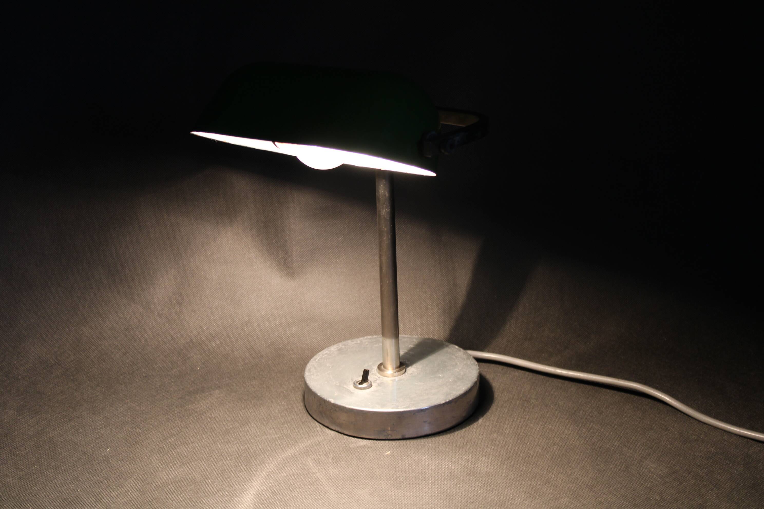 1940s Art Deco Nickel Banker Table Lamp, Czechoslovakia