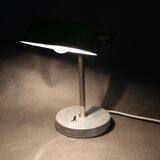 1940s Art Deco Nickel Banker Table Lamp, Czechoslovakia