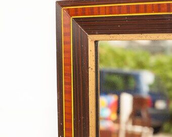 Vintage mirror with wooden frame, painted veneer, imitation marquetry 72x102cm