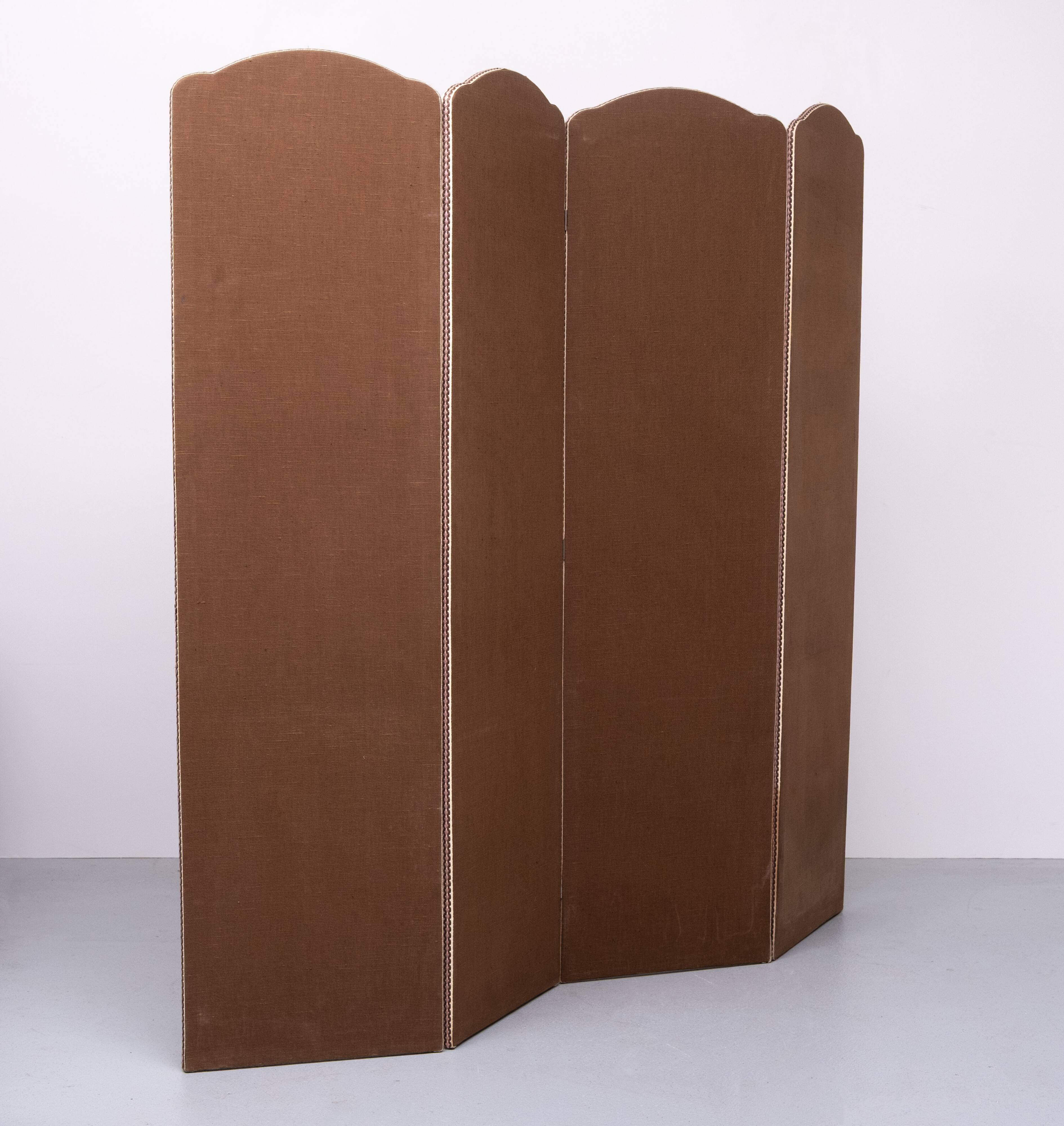 4 parts Brown Linen Fabric Room Divider 1970s Holland