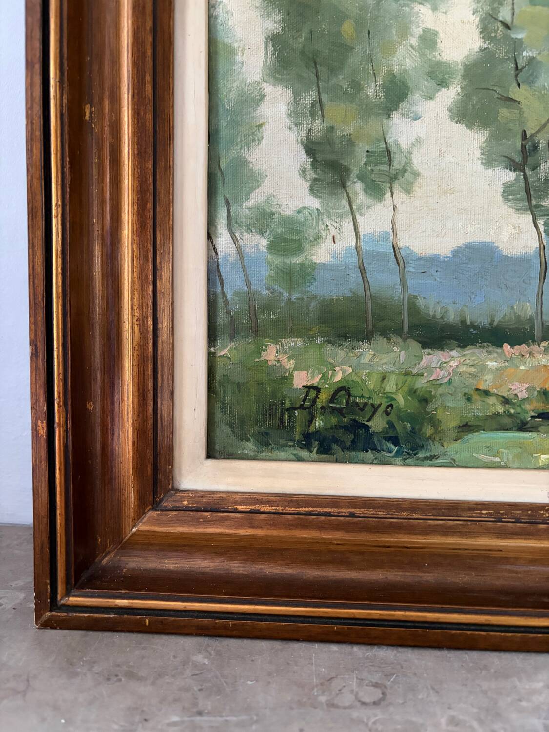 Oil on canvas Landscape with large trees, signed D. Qvyo
