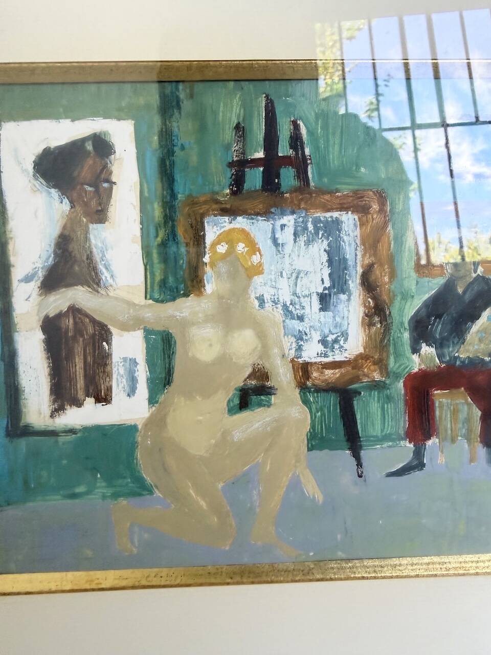 Framed nude oil painting
