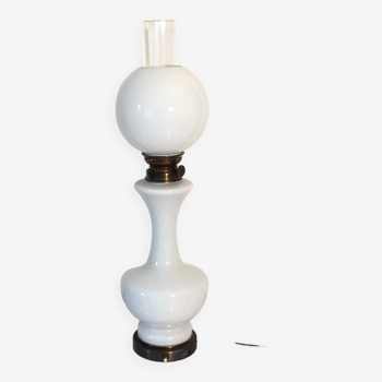 Electrified opaline glass kerosene lamp