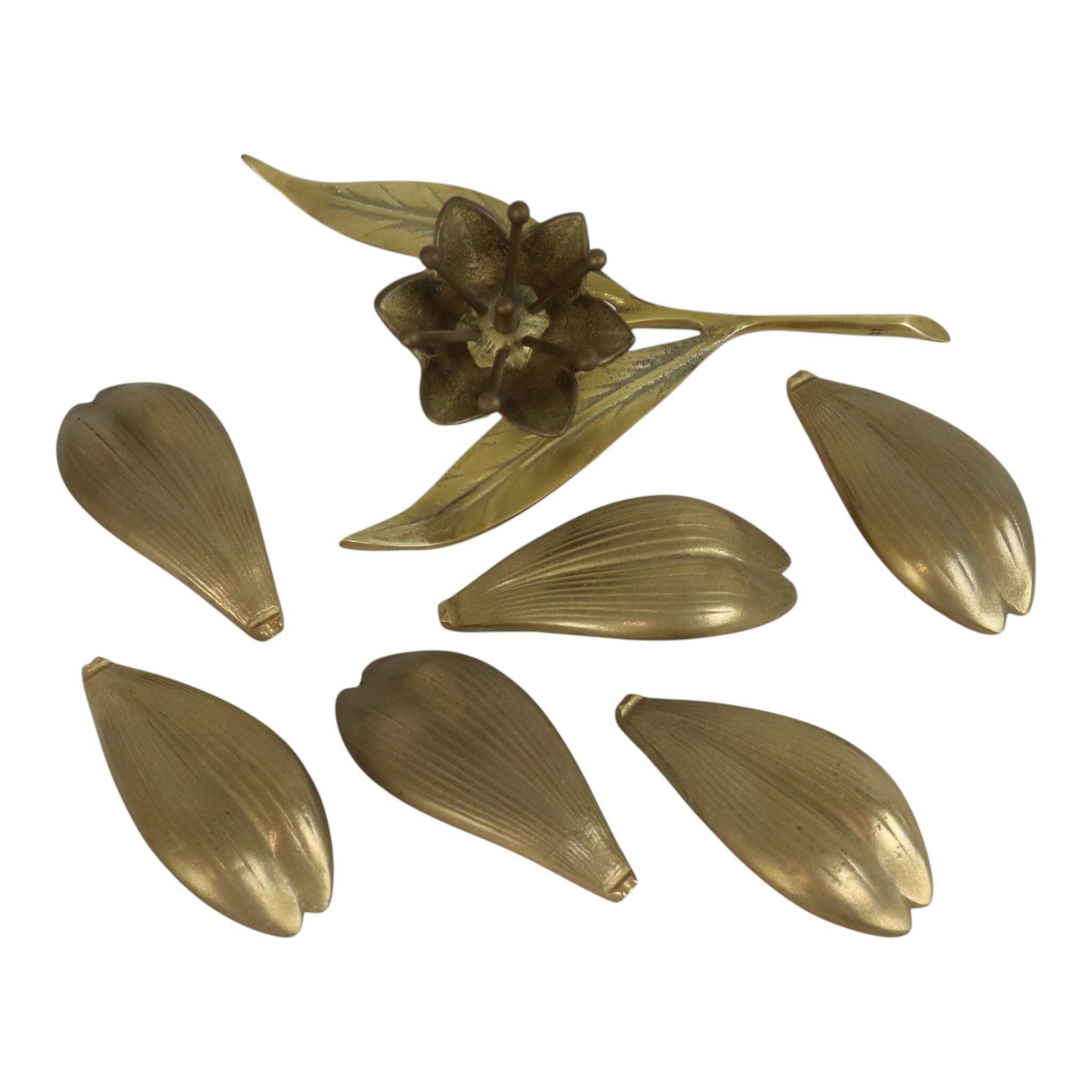 Mid-Century Brass Lily Flower Sculpture Figurine Ashtray