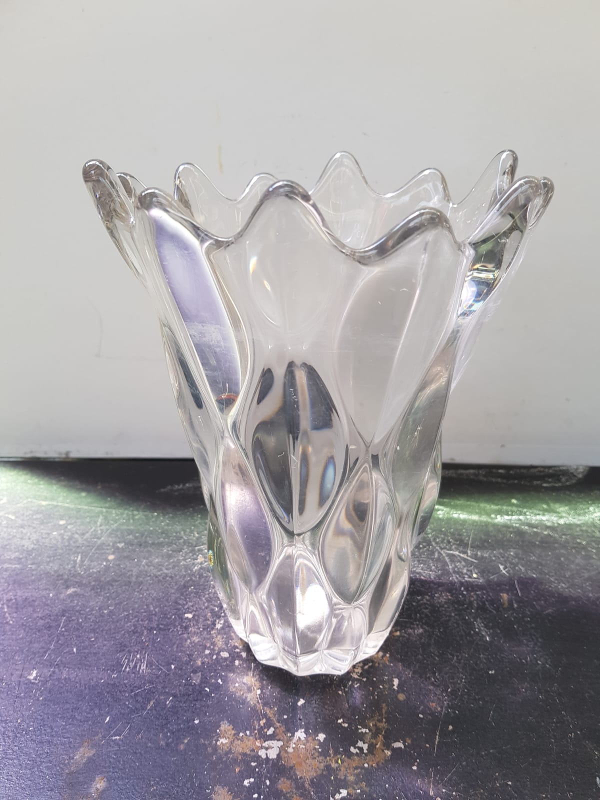 Old transparent molded glass vase bubble shape vintage decoration